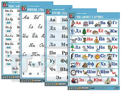 Комплект таблиц "Русский алфавит" (4 табл., формат А1, матовое ламинир.)
